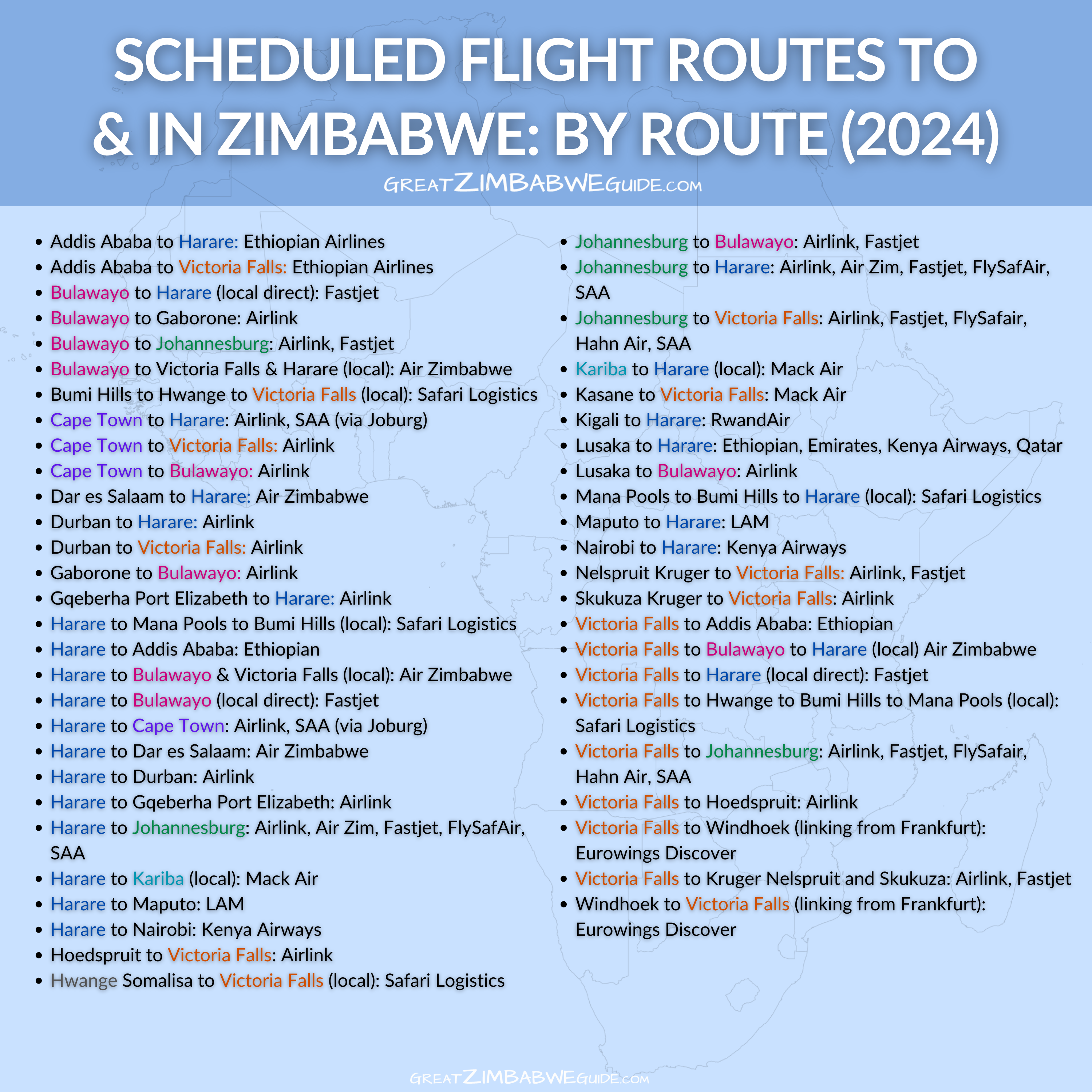 Zimbabwe airline flight routes Africa 3000 px-012025