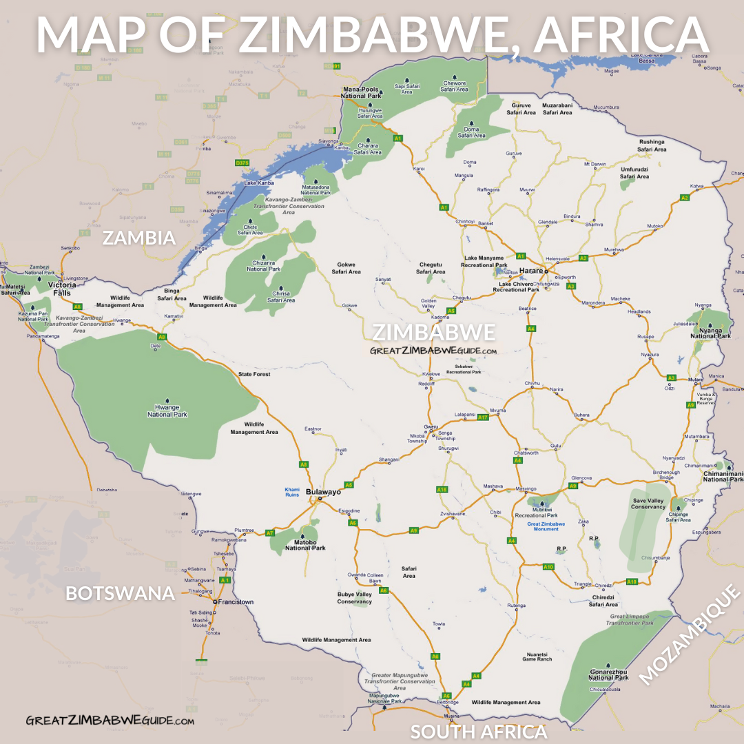 Map Zimbabwe Africa Safari Areas Cities